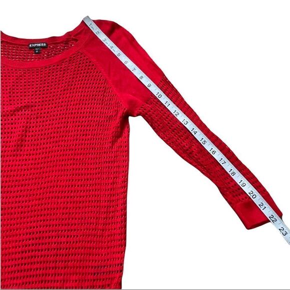 EXPRESS Red Open Knit Mesh Long Sleeves SMALL - Picture 9 of 13